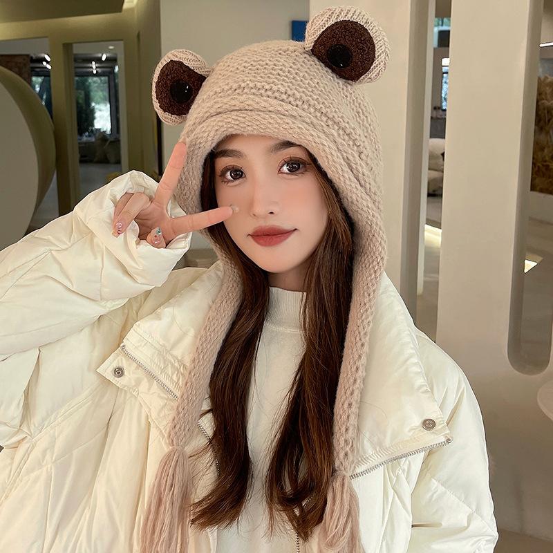 Frog Knitted Wool Hat Women Winter Cute Ear Bag Head Cover Cuckold Ear Protection Warm Ear Cup Autumn and Winter Students