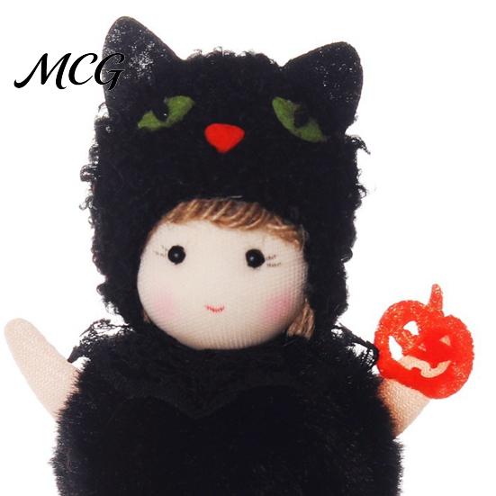 Halloween Plush Witch Doll Hanging with Lanyard, Cute Furry Pom Door Decor Ball Ornament for Doors Windows Trees Party Lace Details