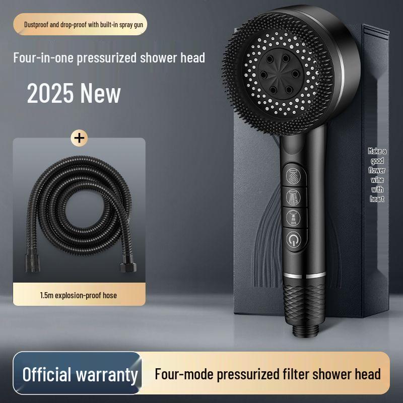Cross-border Shower Head Set with Powerful Booster and Piano Button Filter
