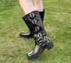 Fashion Women's High Platform Boots Metal Buckle Thick Heel Motorcycle Boots Vintage Soft Leather Punk Boot Brown Leather Knight Boot