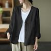 Women's Three Button Casual Cotton Long Sleeve Cardigan Top Large Size Long Sleeve Cardigan