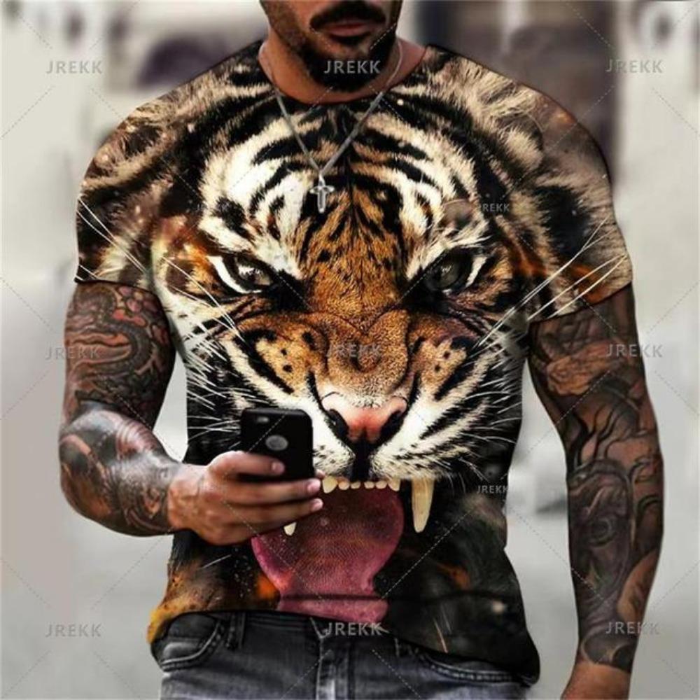 Animal Tiger T-shirt 3D Printed T Shirts Men Fashion Casual Streetwear T-shirt Short-sleeved Loose Oversized Top Tee Clothing