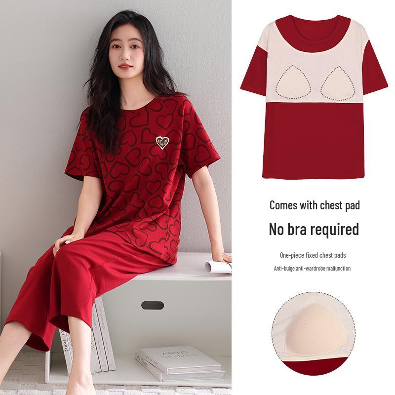 100% Cotton Women's Red Pajamas - Spring/Fall Wedding Year of the Rat Long Sleeve Plus Size Set