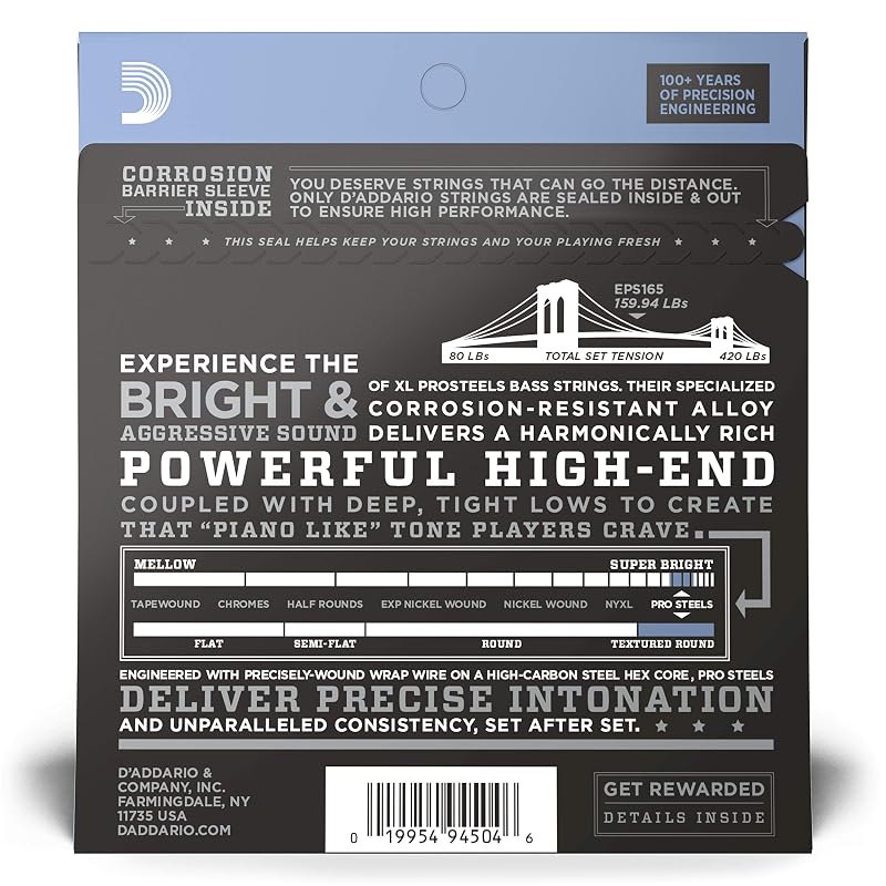 D'Addario ProSteel Long Scale Bass Strings .045-.105 EPS165 [Domestic Genuine Product]