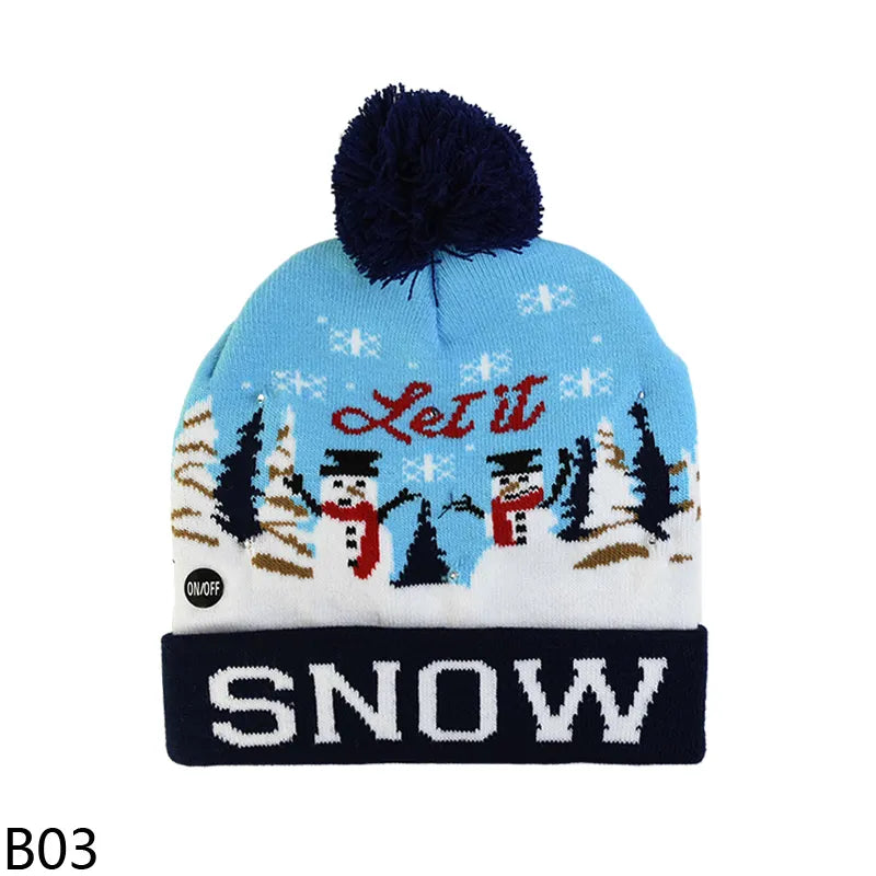 Christmas Themed Light Up Beanie with LED Lights Xmas Gift for Kids Adult