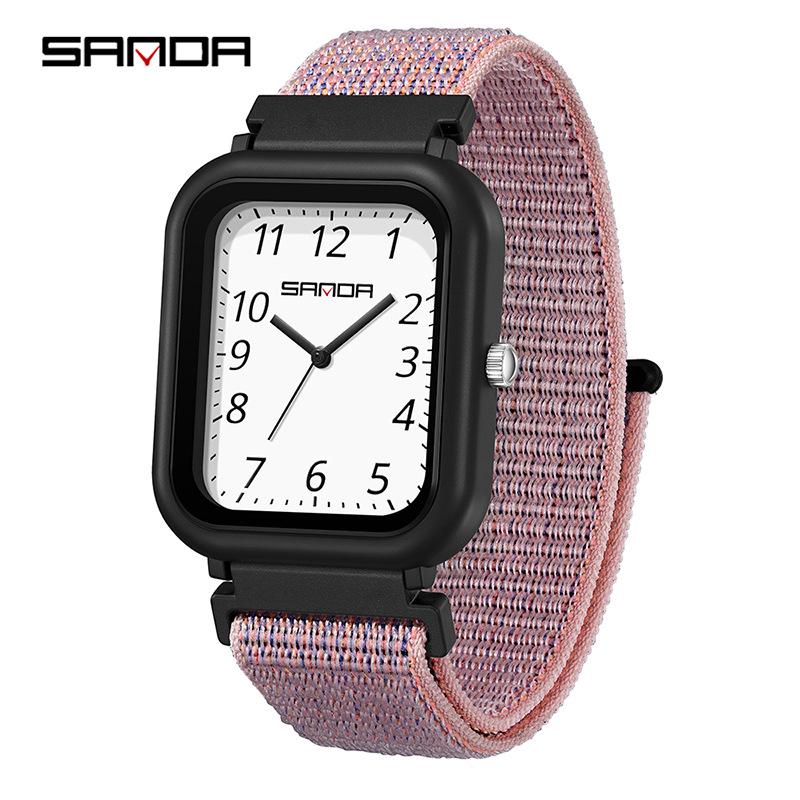SANDA 50M Waterproof Square Quartz Watch with Quick Release Strap for Students and Civil Servants.