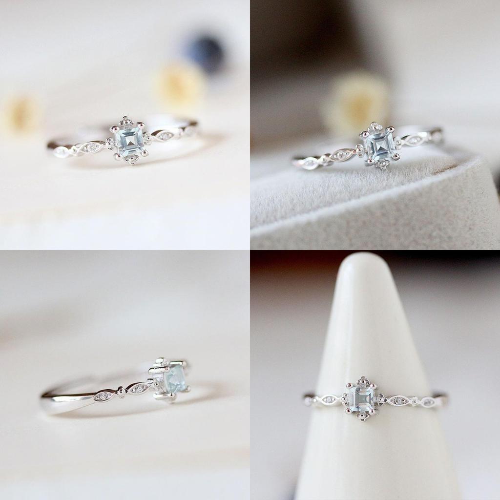 Stunning Women Cube Sea Blue Sapphire Engagement Ring Ideal For Romantic Moments