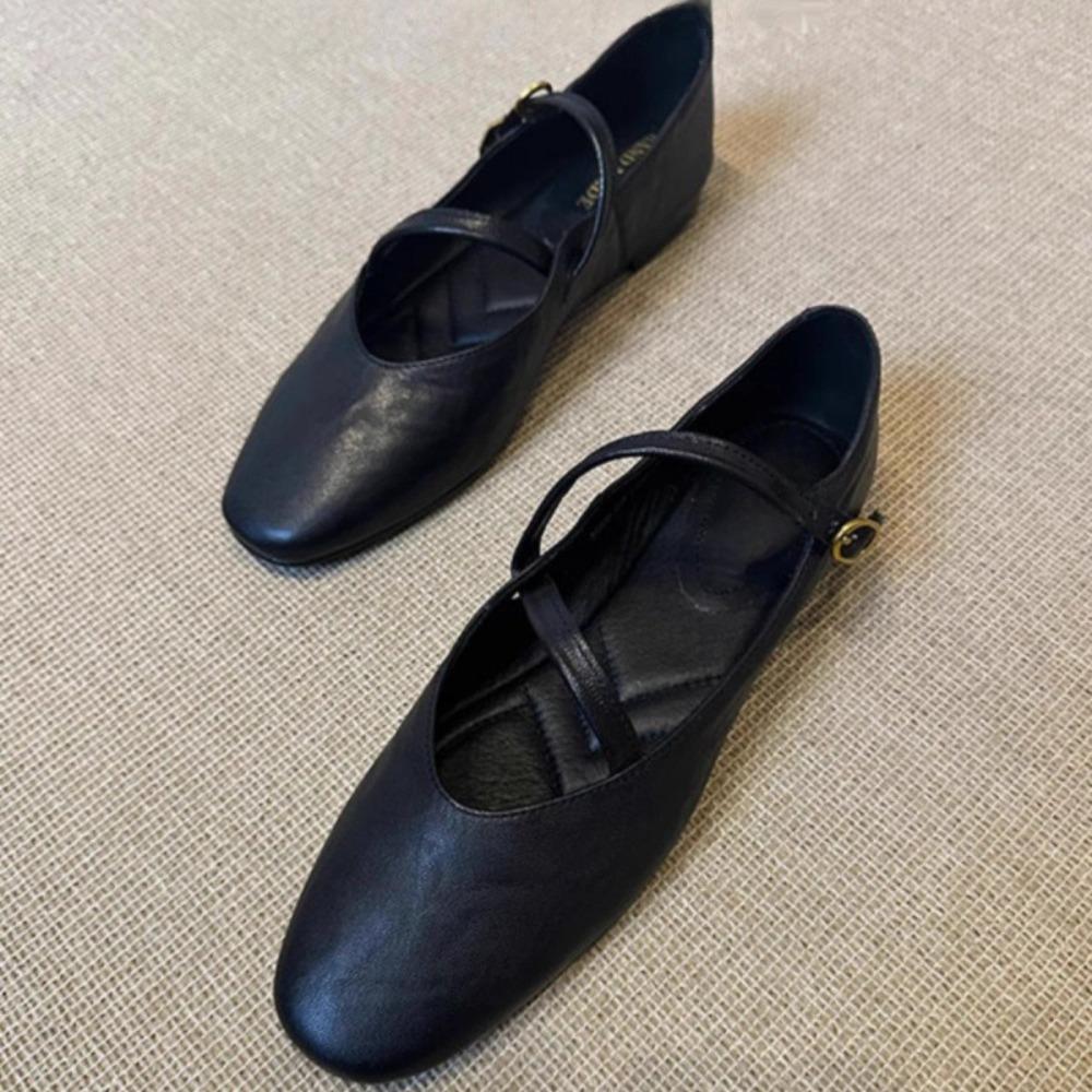 

Модные балетки Мэри Джейн Женские туфли Ретро подошва Кожаные балетки 2025 Весенний тренд Платье Элегантные туфли Повседневные Неглубокие Комфортные Zapatos Mujer 35 чёрный