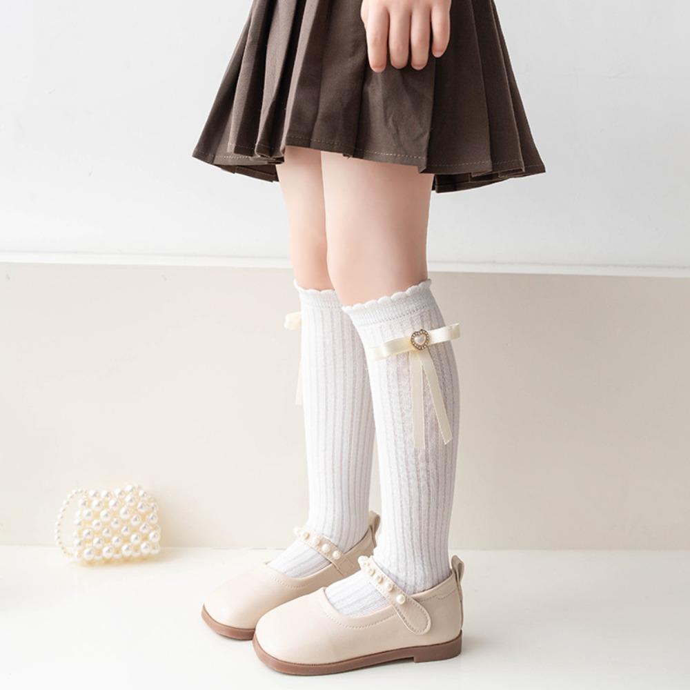 Cotton Children's Bow Stockings Princess Christmas Middle Tube Socks New Year Knee Socks  Kids