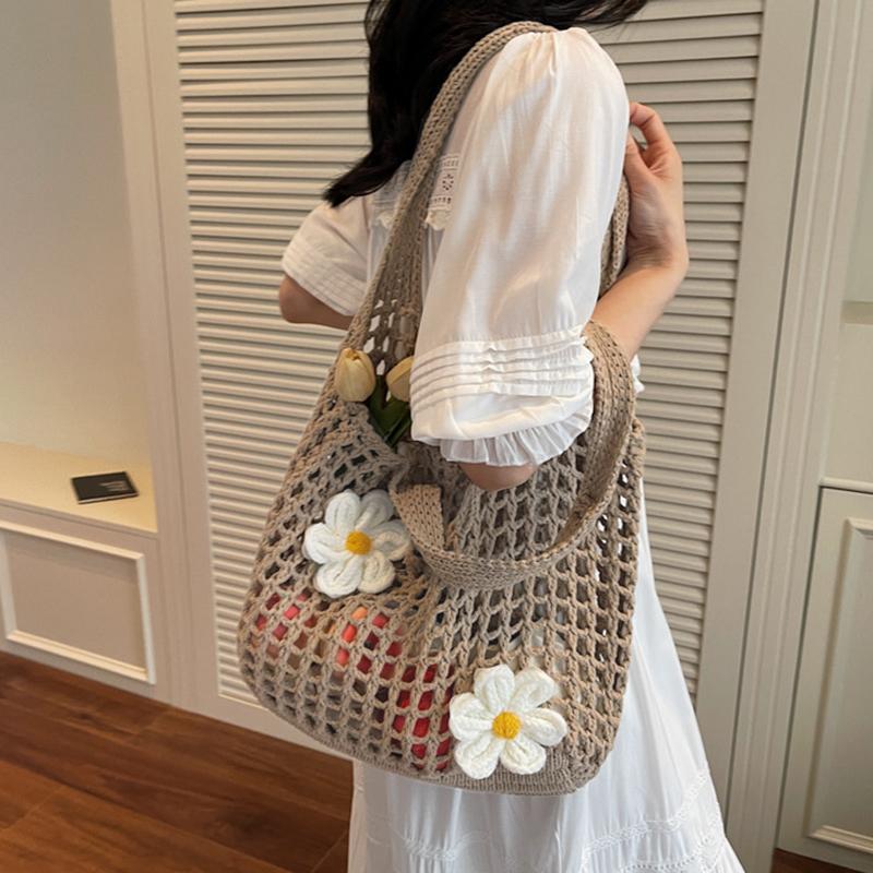 Lässige hohl gestrickte große Einkaufstasche Designer handgefertigt gewebt Frauen Schultertaschen Luxus Sommer Strandtasche Shopper Geldbörsen