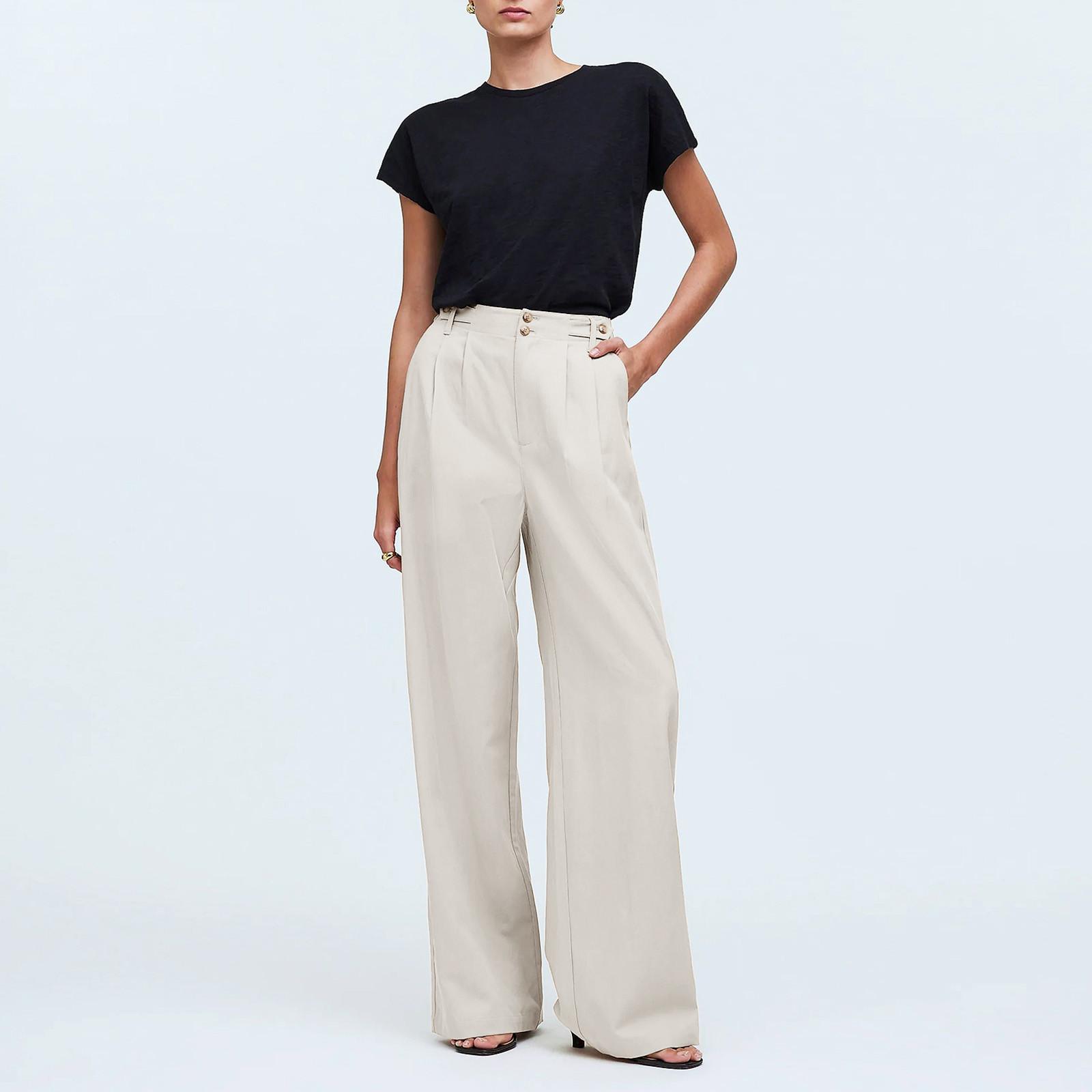 

Женские повседневные однотонные широкие брюки с высокой талией, повседневные плиссированные брюки с карманами L бежевый