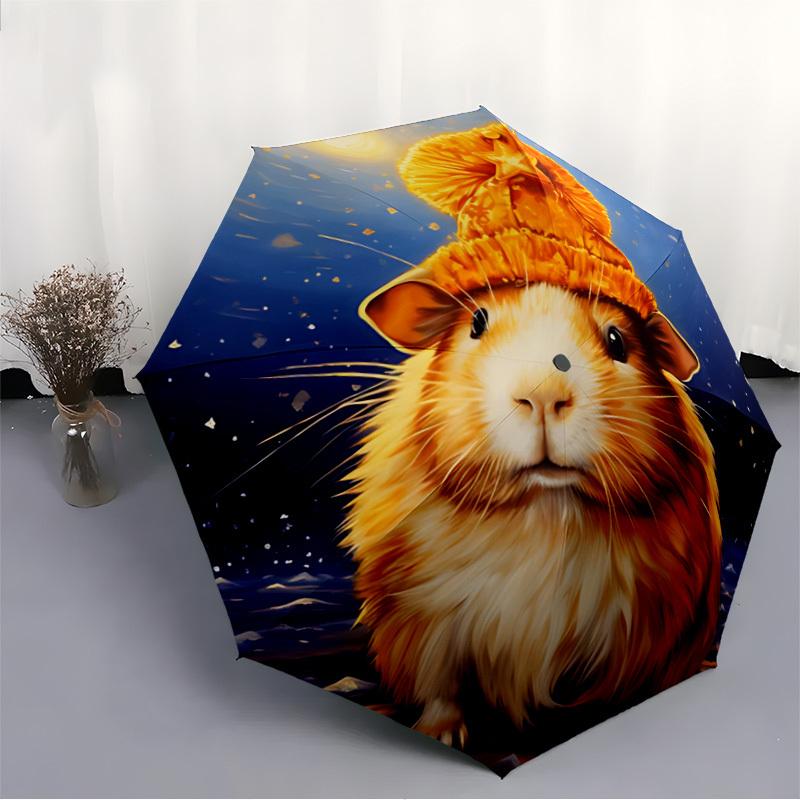 1pc Winter Hat Capybara Automatic Folding Umbrella, Sturdy And Durable Automatic Folding Umbrella with 8 Ribs, Convenient for Outdoor Use117