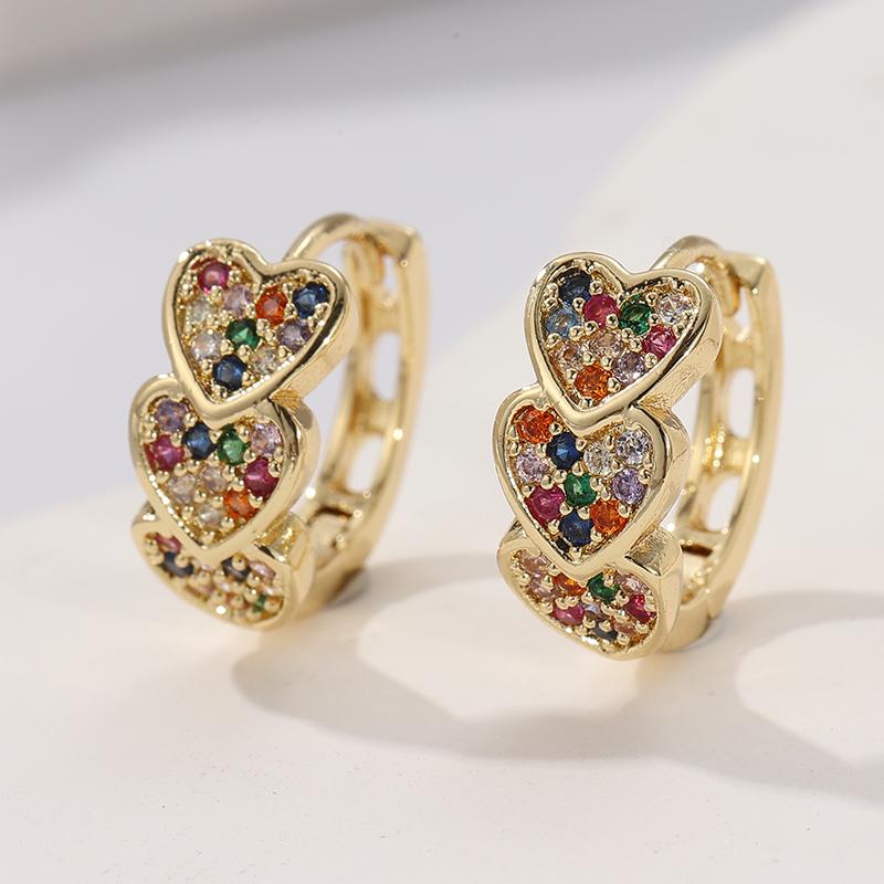 Copper Material Hand Carved Inlaid Synthetic Zirconia Heart Shaped Hoop Earrings Women Exquisite Banquet Wedding Jewelry