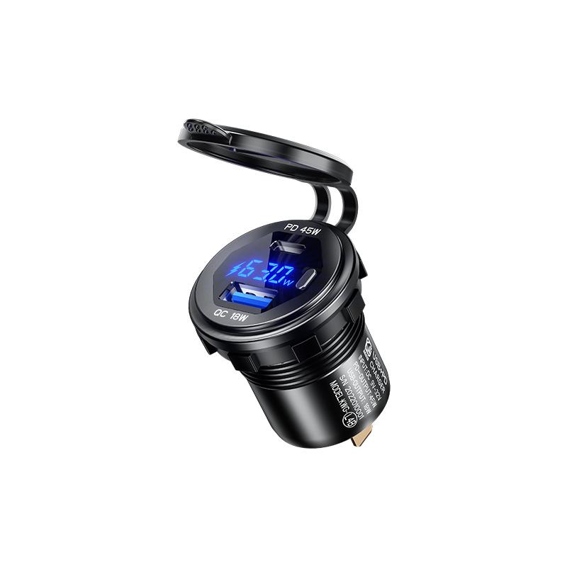 2022 Metal Dual 45W USB C Type C PD Fast Car Charger 12V/24V with Voltage/Power Display for SUV Motorcycle Truck Boat Bus RV ATV