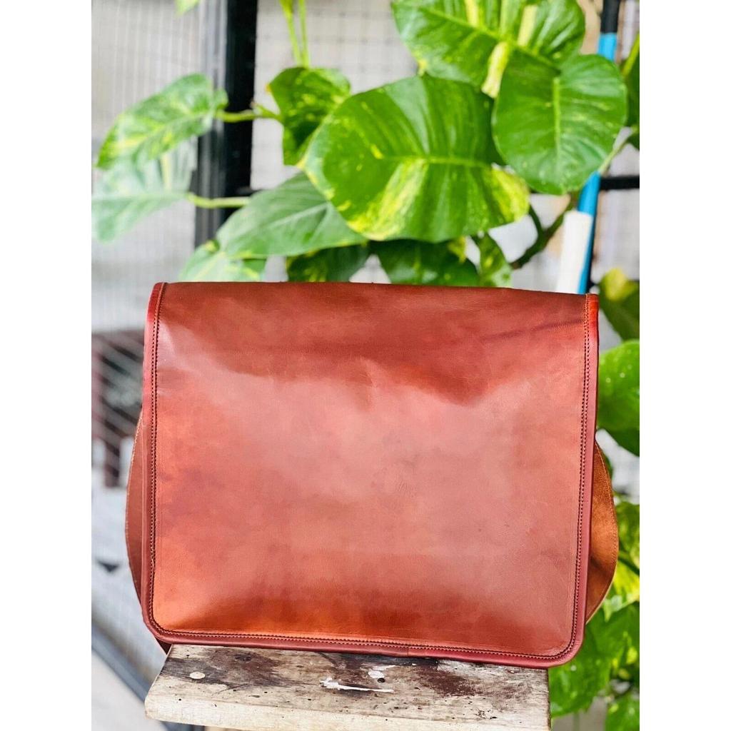 Men's Goat Leather Messenger Real Satchel Bag Genuine Laptop Brown Briefcase New