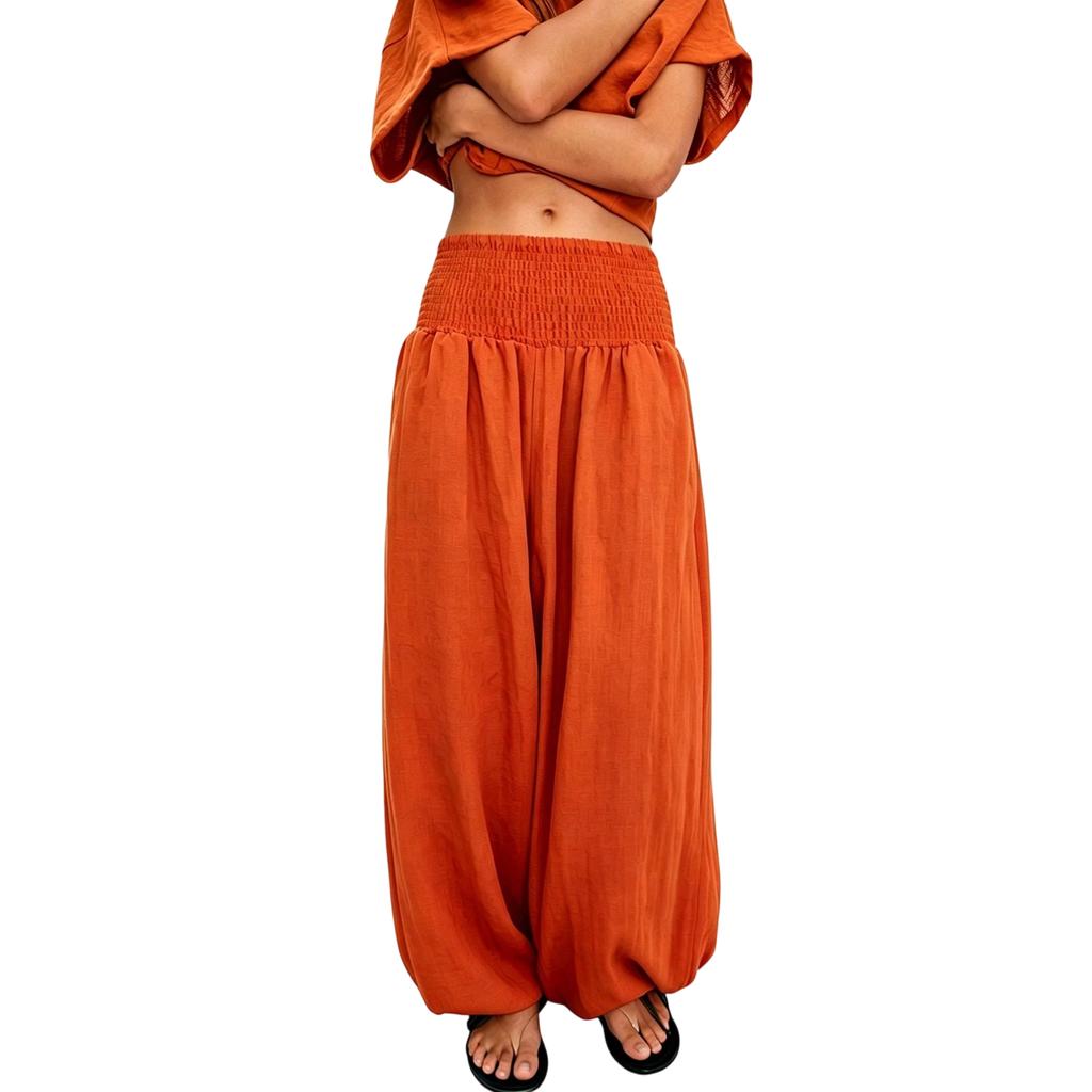 Women High Waist Loose Fit Lantern Pants Elastic Waistband Casual Relaxed Fit Lightweight Trousers for Everyday Wear