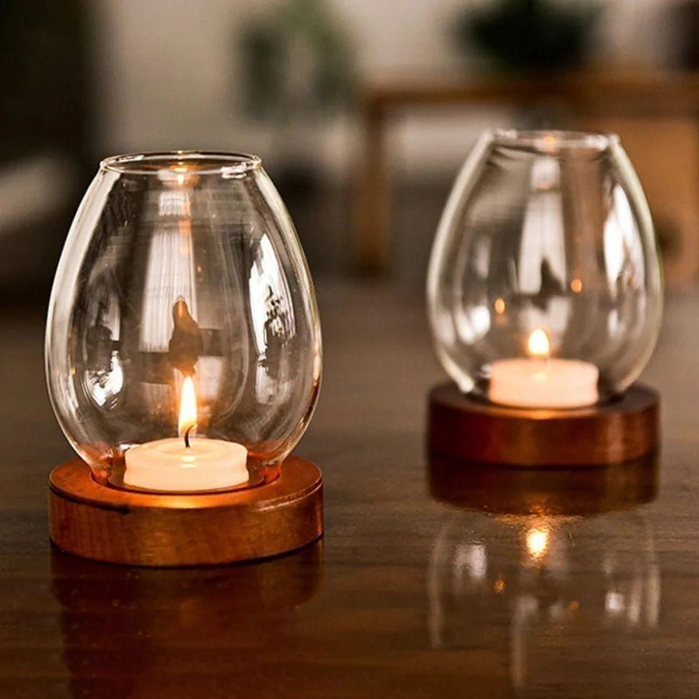Glass Candle Holders Transparent Table Decoration Ornaments Candlesticks with Cup Cover Home