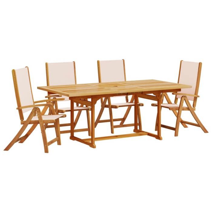 VidaXL 5pcs Garden Dining Set Solid Acacia Wood Textilene, Outdoor Dining Set, Room Furniture 3279274