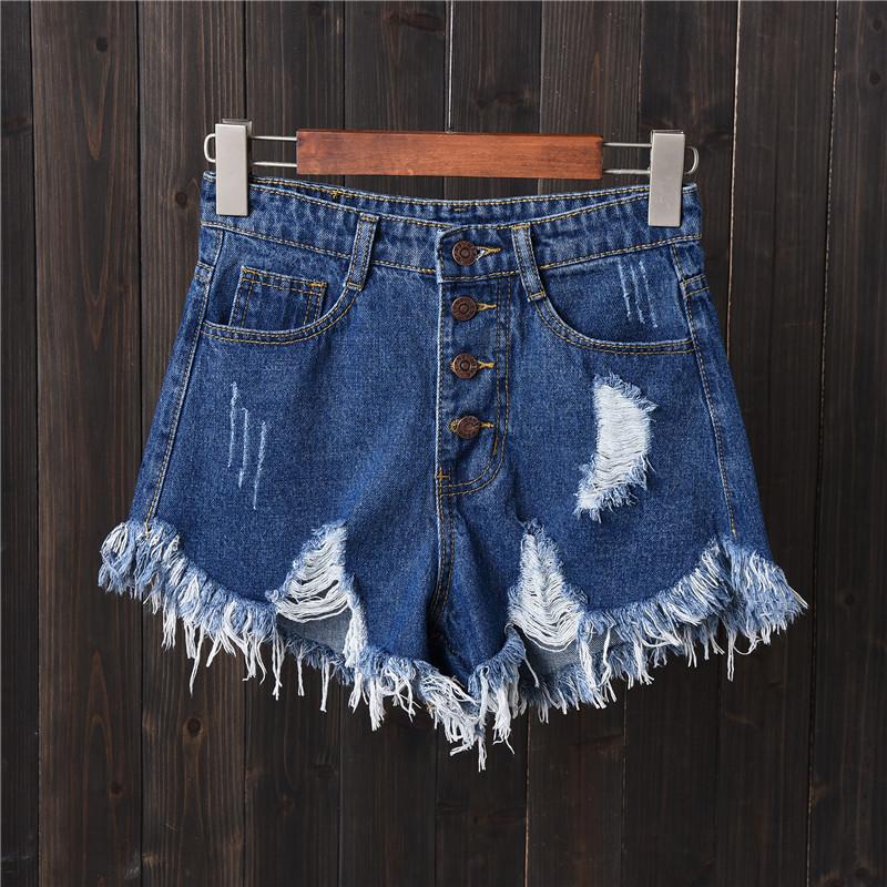 Plus-Size Ripped Button-Down Denim Shorts - Korean Style Wide-Leg Summer Hot Pants with Frayed Hem