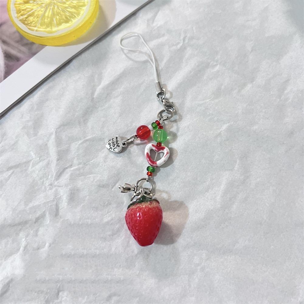 Bag Hanging Strawberry Keychain Pendant Sparkling Car Keyring Creative Beaded Phone Lanyard  Girls