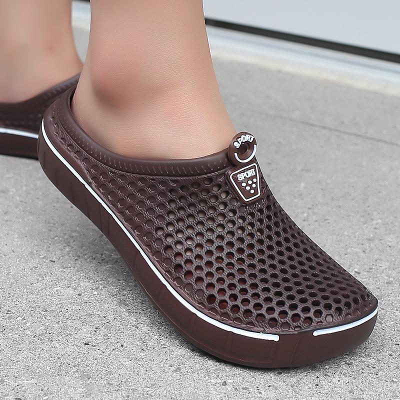 Women Men's Breathable Hollow EVA Clogs Lightweight Slip-on Beach & Casual Shoes with Sport Badge