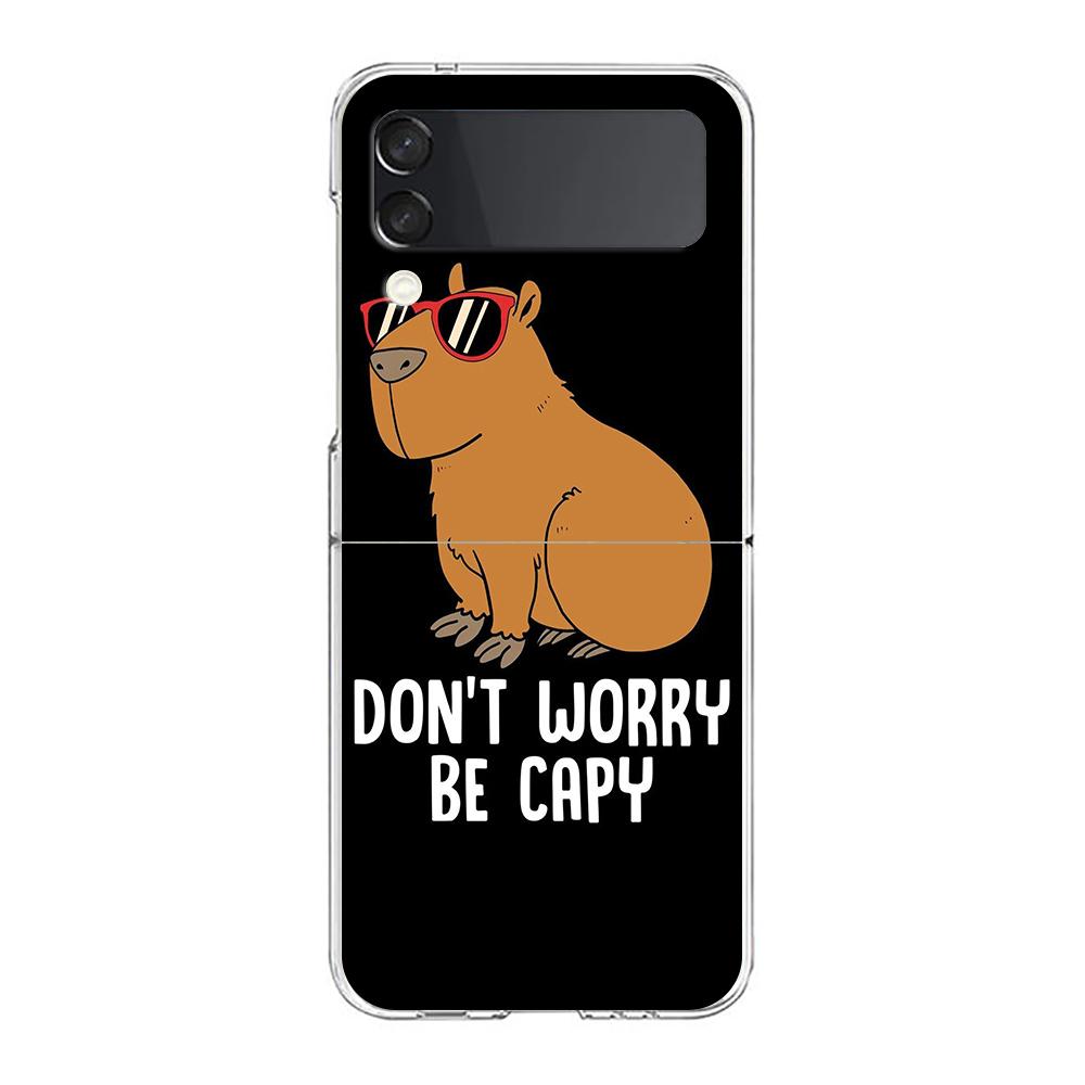 Cartoon Capybara Hard PC Phone Case For Samsung Galaxy Z Flip 5 4 3 Transparent Cover For Galaxy Z Flip 6 Foldable Shockproof