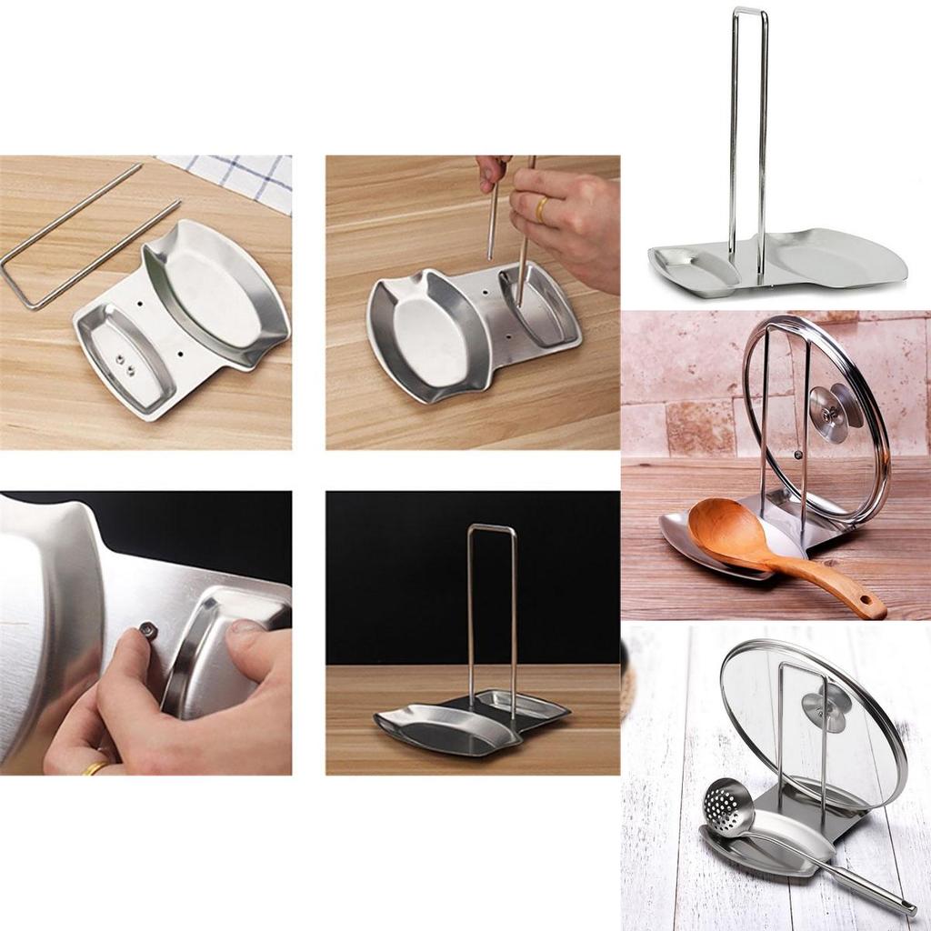 Premium Stainless Steel Pan Pot Cover Lid Rack Stand With Soup Spoon Storage For Organized Kitchens