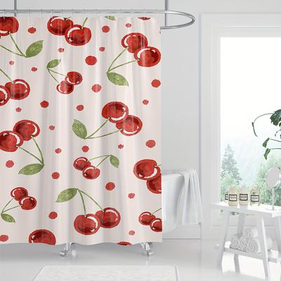 A Vibrant Cherry Delight Shower Curtain: Brighten Up Your Bathroom with This Cheerful Design Featuring Juicy Red Cherries