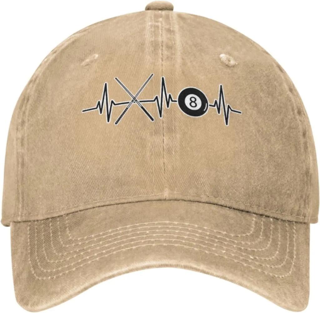 Womens Mens Adjustable Baseball Cap with Billiards Ball 8 Pool Cues Heartbeat Pattern Denim Fabric Snapback Hat