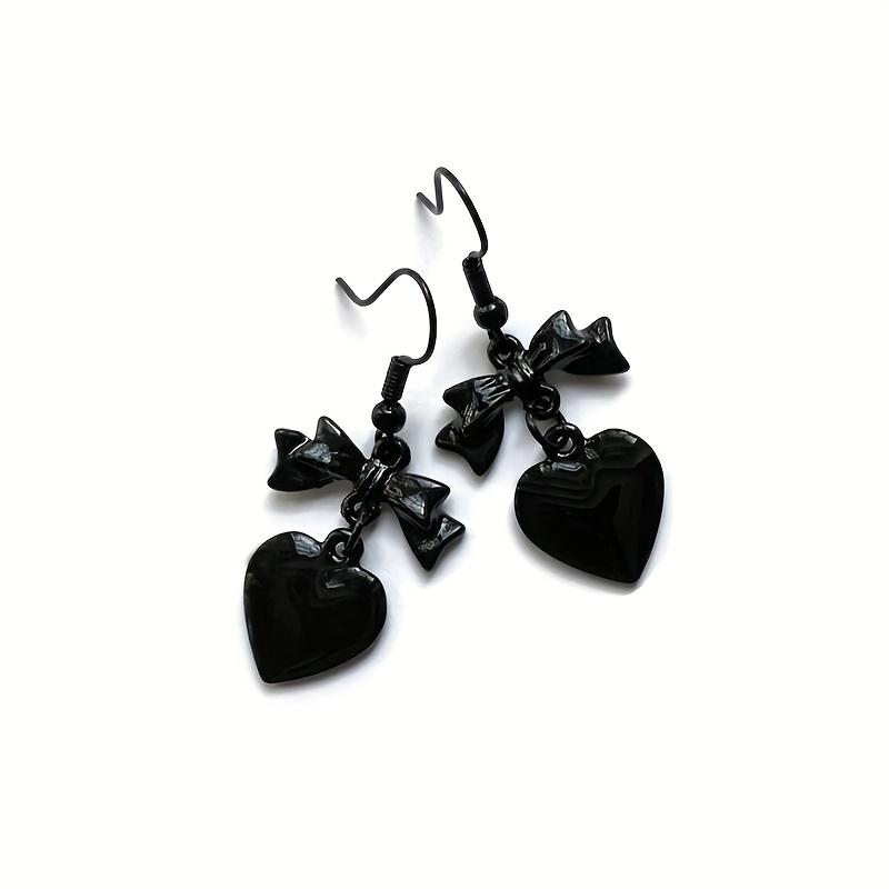 Bowknot Heart Design Black Dangle Earrings Alloy Jewelry Goth Style Exquisite Gift For Women Girls Daily Casual