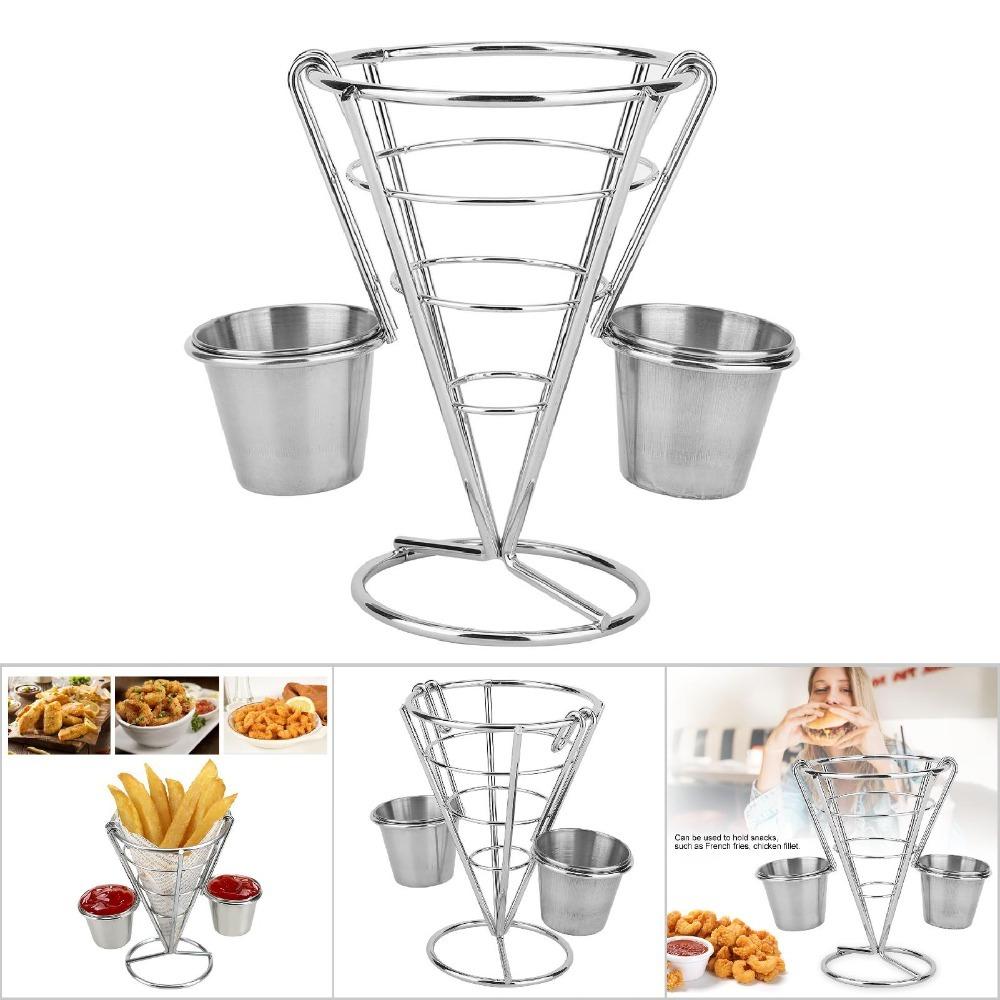 Sliver French Fry Cone Holder with Sauce Cup Fries Baskets Fries Display Stand  Serving Snacks