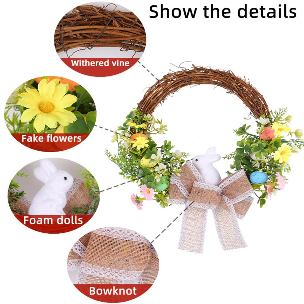 Easter Wreath Foam Egg Door Hanging Wreath Linen Bow Door Hanging Decoration