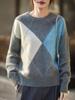 Women's Pure Wool Long Sleeve Jacquard Pullover - Autumn/Winter Round Neck Base Layer