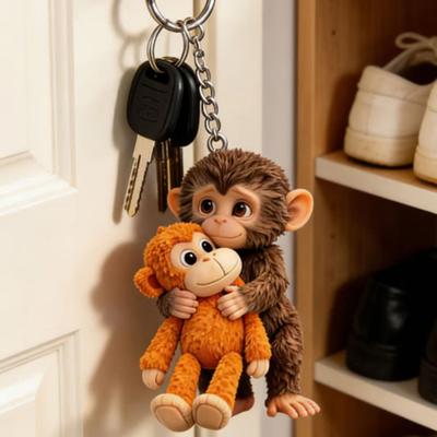 Babyaffe Umarmung Plüschtier Schlüsselanhänger Niedliches Tier Taschenanhänger für Schlüssel Taschen Rucksäcke Zubehör Geschenke für Freunde