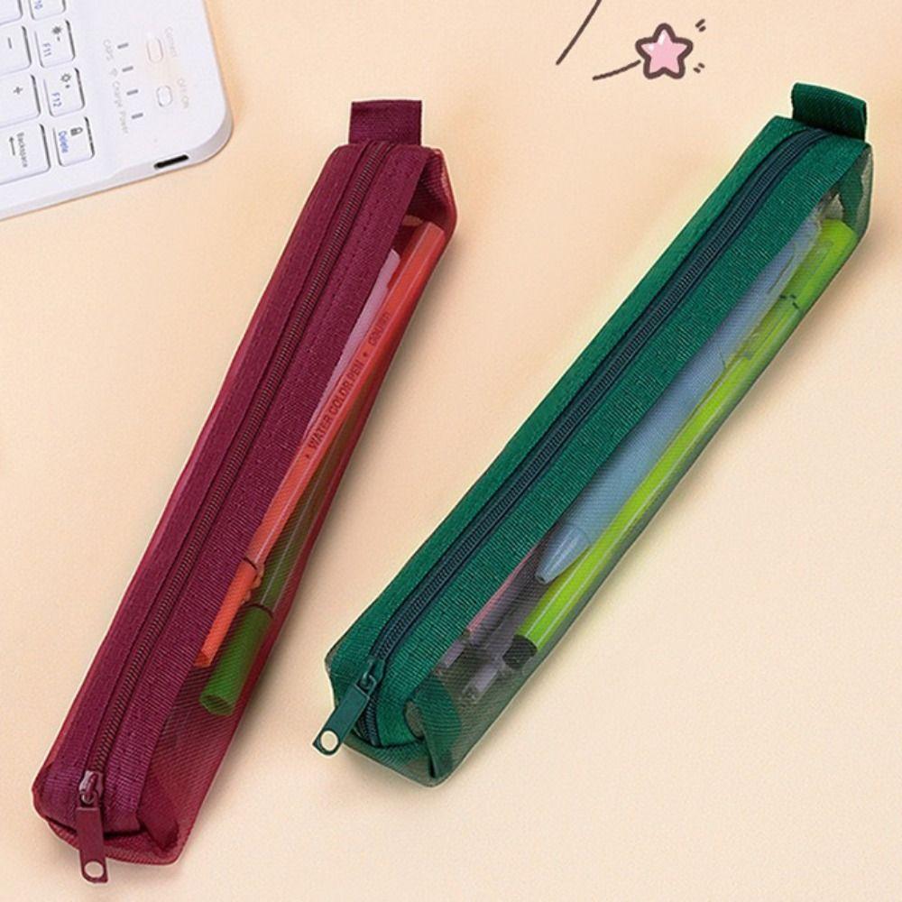 5Pcs Mini Mesh Pencil Case Portable Zipper Stationery Pouch Pencil Storage Bag  Student