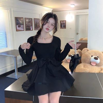 French Hepburn Style Black Dress for Women, Sweet and Thin In Autumn and Winter, Small Waist, Sexy and Fluffy Princess Dress for Women