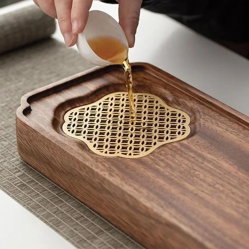 Light Luxury Tea Tray Chinese Walnut Wood Tea Tray Drainable Solid Wood Tea Tray Small Dry Brewing Table for Household Use Table