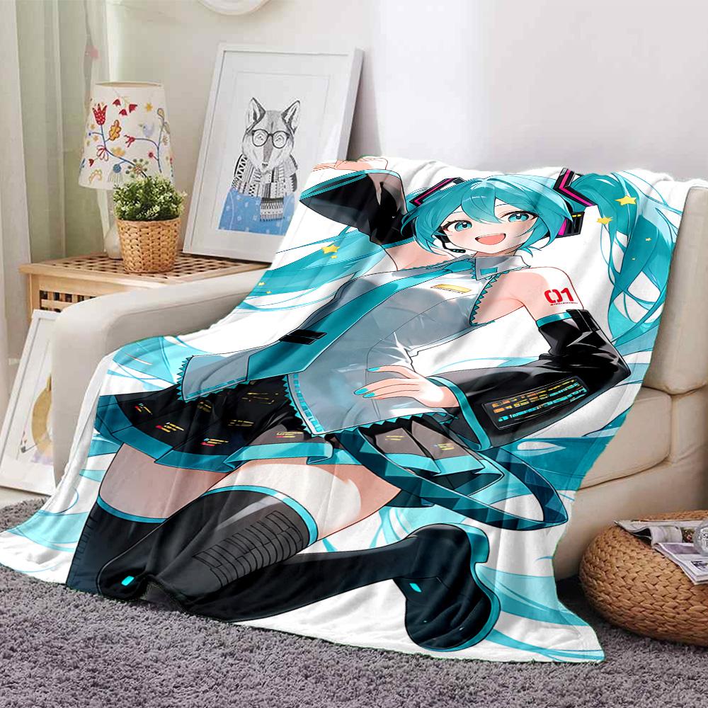 1pc Virtual Vocaloid Idol Flannel Blanket,Ultra Soft Warm Plush Throw for Home Bedroom Bed Sofa Cover Camping Picnic Gift Y72446