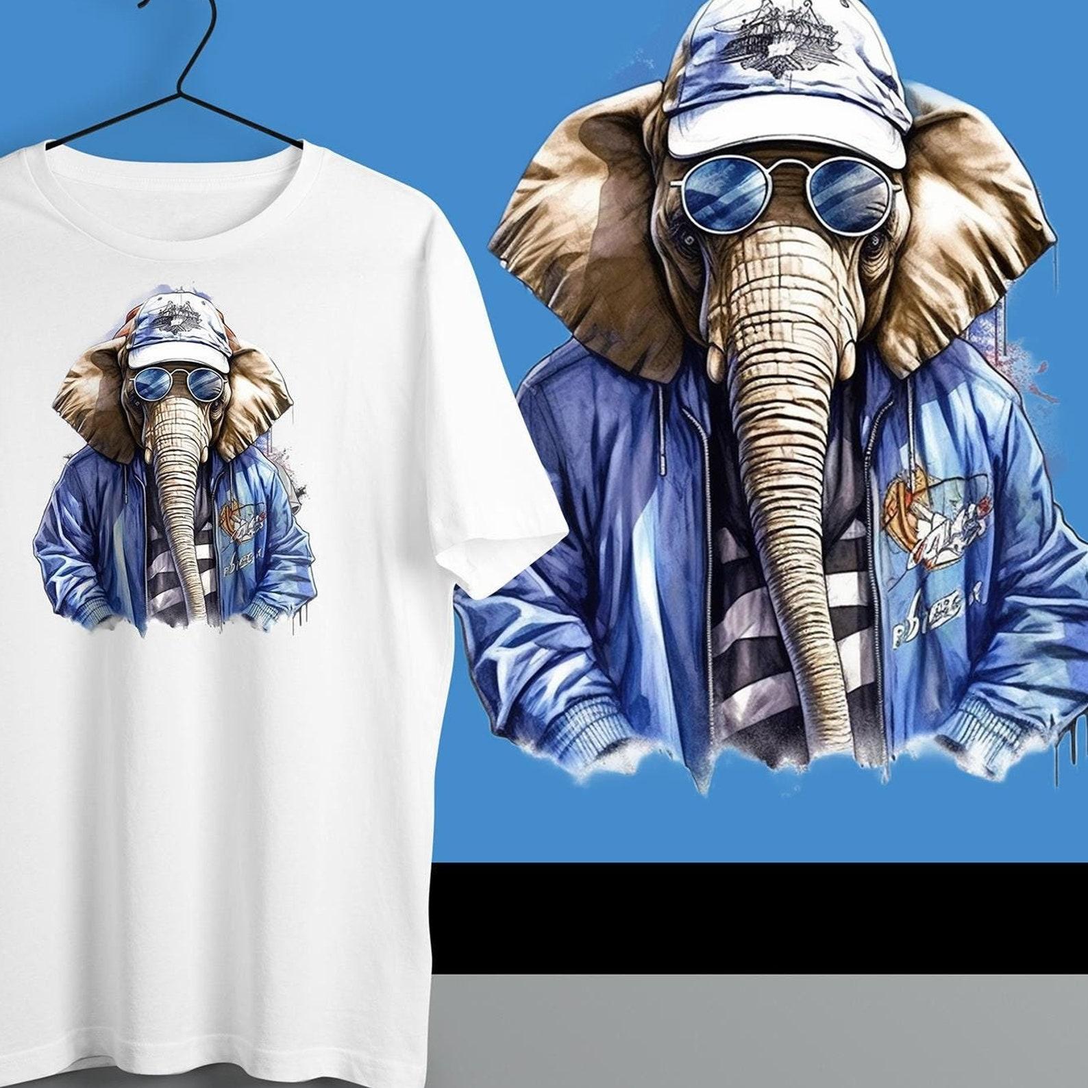 Handmade Elephant T-Shirt: Funky Animal Graphic Tee L