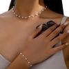 Kpop White Imitation Pearl Choker Necklace Bracelet Set For Women Vintage Silver Color Beaded Neck Chain Bridal Jewelry Gifts