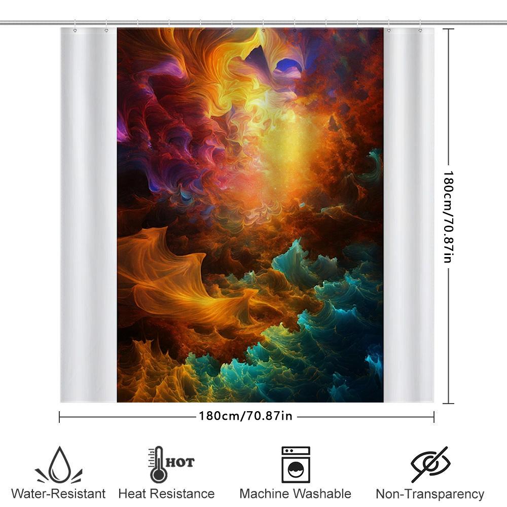 120X75Cm Watercolor Print Shower Curtain, Customizable Waterproof Fabric Decorative For Bathroom Multicolor Abstract Wave Patter