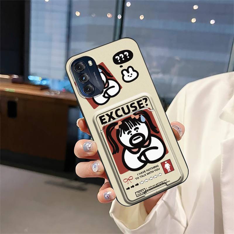 Dirt-resistant Cartoon Phone Case For MOTO G 5G 2022 Cute Durable Shockproof Full wrap Card slot Card bag Graffiti Cover