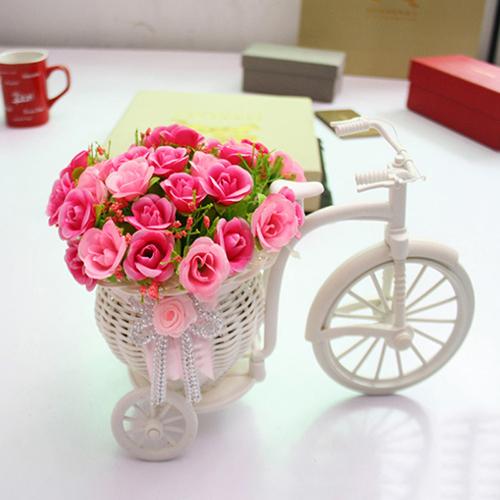 Rattan Vase Flower Basket Small Rattan Tricycle Photography Props Creative Bicycle Flower Basket Party Wedding Decoration