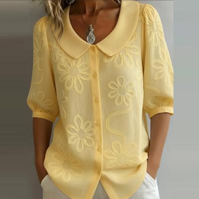 Elegant Flower Printed Shirts For Women Turn Down Collar Half Sleeve Blouses Women Summer Shirts Office Lady Tops