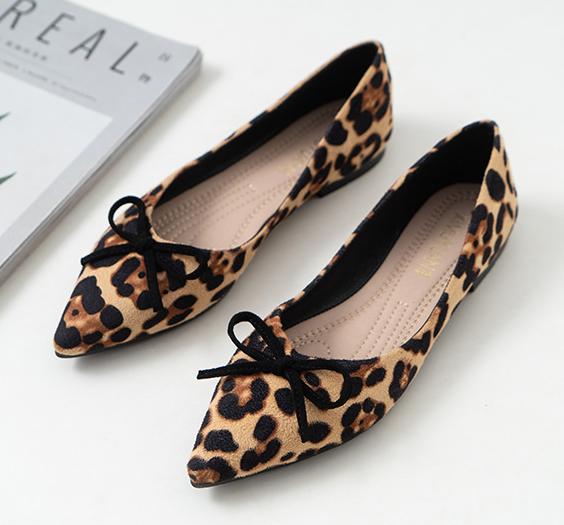 Plus Size 35-42 Women's Leopard Pointed Toe Flats Loafers Shallow Slip On Shoes Ladies Dress Office Ballerinas Mujer Mocasines