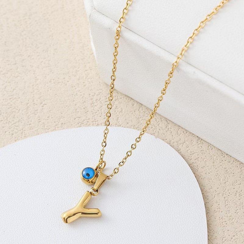 Turkish Blue Eye 3D Letter A-Z Alphabet Necklace For Women Girls Dainty Gold Plated Tiny Letter Stainless Steel Jewelry Gift
