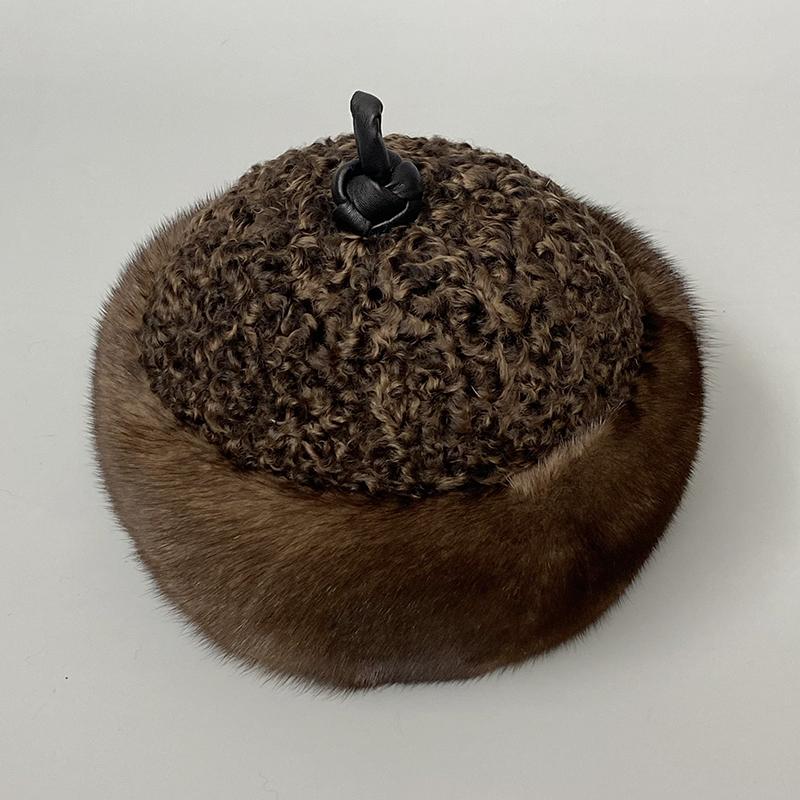 Luxury Warm Man Hat Adjustable Natural Mink Fur Lamb Mongolian Hat