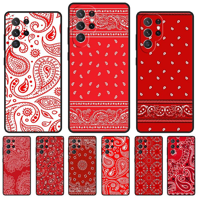 Red Bandana Paisley Phone Case For Samsung Galaxy S24 S25 S23 S22 Ultra Note 10 20 Plus S20 S21 FE Cover