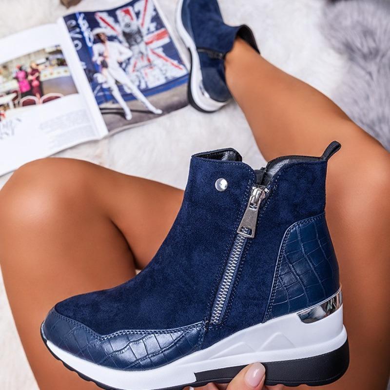 New Round Head Wedge Side Zipper Women's Shoes Inner Height Increase Winter Women's Flat Casual Single Boots