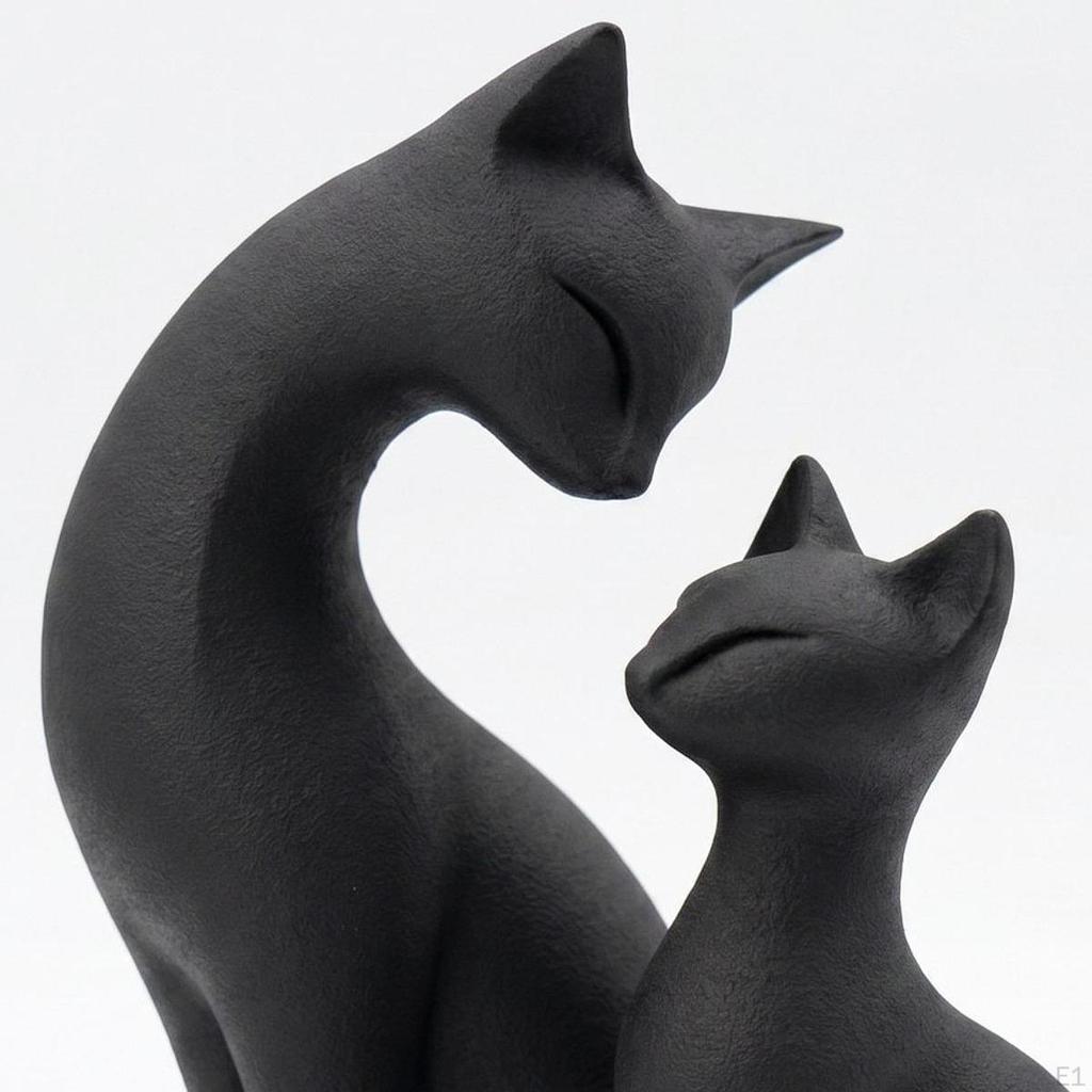 2 Piezas Estatua de Gato Negro Linda Minimalista Artística Escultura de Animal Esculturas para Escritorio Ventana